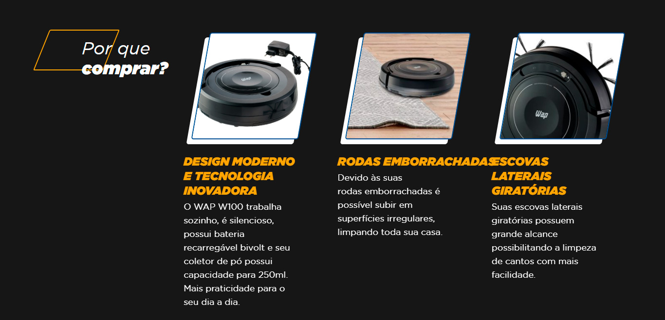 Aspirador de Pó Robô Wap Robot W100 com Mop Automático e Inteligente